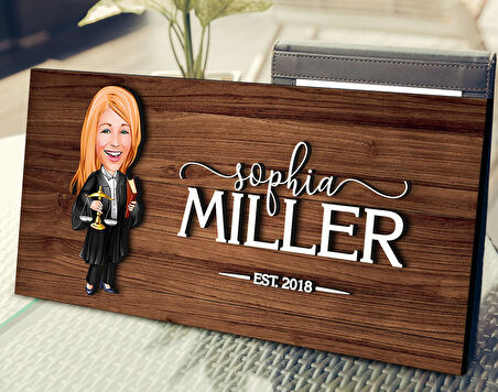 BK Gift Kişiye Özel Kadın Avukat Karikatürlü Kabartma Figürlü Ahşap Tablo, Duvar Dekoru, Arkadaşa Hediye, Özel Tasarım Ev Hediyesi-1