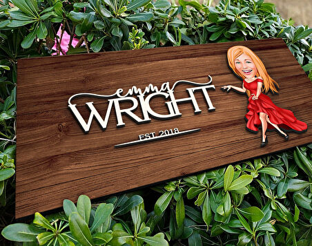 BK Gift Kişiye Özel Kadın Manken Karikatürlü Kabartma Figürlü Ahşap Tablo, Duvar Dekoru, Arkadaşa Hediye, Özel Tasarım Ev Hediyesi-1