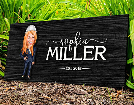 BK Gift Kişiye Özel Kadın Mühendis Karikatürlü Kabartma Figürlü Ahşap Tablo, Duvar Dekoru, Arkadaşa Hediye, Özel Tasarım Ev Hediyesi-1