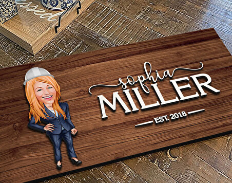 BK Gift Kişiye Özel Kadın Mühendis Karikatürlü Kabartma Figürlü Ahşap Tablo, Duvar Dekoru, Arkadaşa Hediye, Özel Tasarım Ev Hediyesi-1