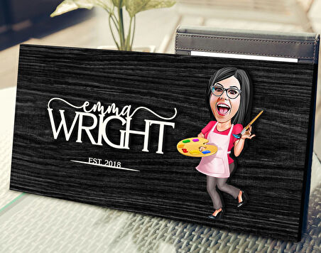 BK Gift Kişiye Özel Kadın Ressam Karikatürlü Kabartma Figürlü Ahşap Tablo, Duvar Dekoru, Arkadaşa Hediye, Özel Tasarım Ev Hediyesi-1