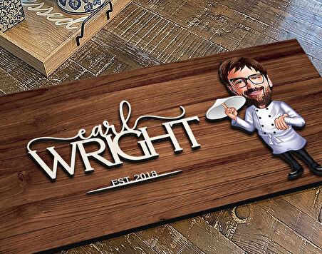 BK Gift Kişiye Özel Pizza Şefi Karikatürlü Kabartma Figürlü Ahşap Tablo, Duvar Dekoru, Arkadaşa Hediye, Özel Tasarım Ev Hediyesi-1