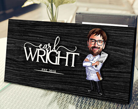 BK Gift Kişiye Özel Erkek Şef Karikatürlü Kabartma Figürlü Ahşap Tablo, Duvar Dekoru, Arkadaşa Hediye, Özel Tasarım Ev Hediyesi-4