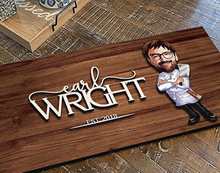 BK Gift Kişiye Özel Erkek Şef Karikatürlü Kabartma Figürlü Ahşap Tablo, Duvar Dekoru, Arkadaşa Hediye, Özel Tasarım Ev Hediyesi-4