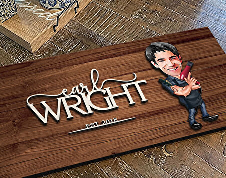 BK Gift Kişiye Özel Erkek Kuaför Karikatürlü Kabartma Figürlü Ahşap Tablo, Duvar Dekoru, Arkadaşa Hediye, Özel Tasarım Ev Hediyesi-1