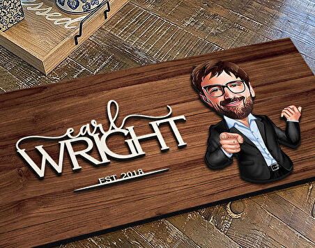 BK Gift Kişiye Özel Erkek Karikatürlü Kabartma Figürlü Ahşap Tablo, Duvar Dekoru, Arkadaşa Hediye, Özel Tasarım Ev Hediyesi-1