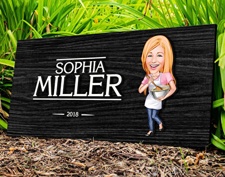 BK Gift Kişiye Özel Ev Hanımı Karikatürlü Kabartma Figürlü Ahşap Tablo, Duvar Dekoru, Arkadaşa Hediye, Özel Tasarım Ev Hediyesi-2