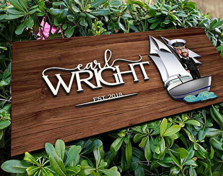 BK Gift Kişiye Özel Gemi Kaptanı Karikatürlü Kabartma Figürlü Ahşap Tablo, Duvar Dekoru, Arkadaşa Hediye, Özel Tasarım Ev Hediyesi-1