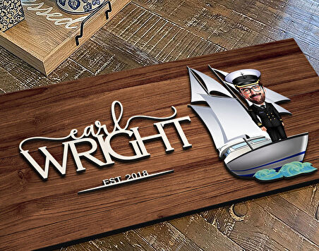 BK Gift Kişiye Özel Gemi Kaptanı Karikatürlü Kabartma Figürlü Ahşap Tablo, Duvar Dekoru, Arkadaşa Hediye, Özel Tasarım Ev Hediyesi-1