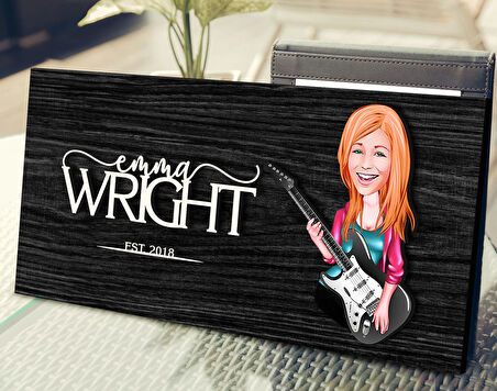 BK Gift Kişiye Özel Kadın Gitarist Karikatürlü Kabartma Figürlü Ahşap Tablo, Duvar Dekoru, Arkadaşa Hediye, Özel Tasarım Ev Hediyesi-1
