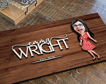 BK Gift Kişiye Özel Kadın Karikatürlü Kabartma Figürlü Ahşap Tablo, Duvar Dekoru, Arkadaşa Hediye, Özel Tasarım Ev Hediyesi-1