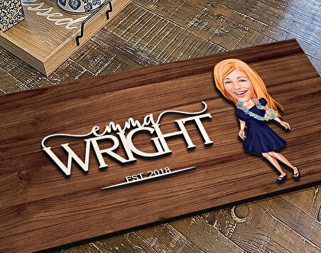 BK Gift Kişiye Özel Kadın Karikatürlü Kabartma Figürlü Ahşap Tablo, Duvar Dekoru, Arkadaşa Hediye, Özel Tasarım Ev Hediyesi-2