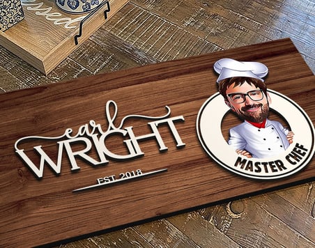 BK Gift Kişiye Özel Erkek Chef Karikatürlü Kabartma Figürlü Ahşap Tablo, Duvar Dekoru, Arkadaşa Hediye, Özel Tasarım Ev Hediyesi-3