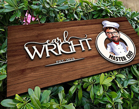 BK Gift Kişiye Özel Erkek Chef Karikatürlü Kabartma Figürlü Ahşap Tablo, Duvar Dekoru, Arkadaşa Hediye, Özel Tasarım Ev Hediyesi-3