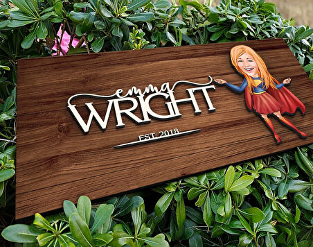 BK Gift Kişiye Özel Süper Kadın Karikatürlü Kabartma Figürlü Ahşap Tablo, Duvar Dekoru, Arkadaşa Hediye, Özel Tasarım Ev Hediyesi-2