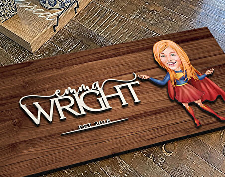 BK Gift Kişiye Özel Süper Kadın Karikatürlü Kabartma Figürlü Ahşap Tablo, Duvar Dekoru, Arkadaşa Hediye, Özel Tasarım Ev Hediyesi-2