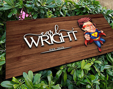 BK Gift Kişiye Özel Süper Çocuk Karikatürlü Kabartma Figürlü Ahşap Tablo, Duvar Dekoru, Arkadaşa Hediye, Özel Tasarım Ev Hediyesi-1