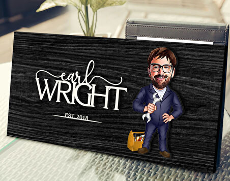 BK Gift Kişiye Özel Tamirci Karikatürlü Kabartma Figürlü Ahşap Tablo, Duvar Dekoru, Arkadaşa Hediye, Özel Tasarım Ev Hediyesi-1