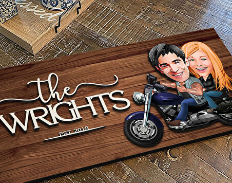 BK Gift Kişiye Özel Motorcu Sevgililer Karikatürlü Kabartma Figürlü Ahşap Tablo, Duvar Dekoru, Arkadaşa Hediye, Özel Tasarım Ev Hediyesi-1