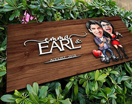 BK Gift Kişiye Özel Sevgililer Karikatürlü Kabartma Figürlü Ahşap Tablo, Duvar Dekoru, Arkadaşa Hediye, Özel Tasarım Ev Hediyesi-1