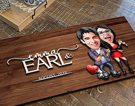 BK Gift Kişiye Özel Sevgililer Karikatürlü Kabartma Figürlü Ahşap Tablo, Duvar Dekoru, Arkadaşa Hediye, Özel Tasarım Ev Hediyesi-1