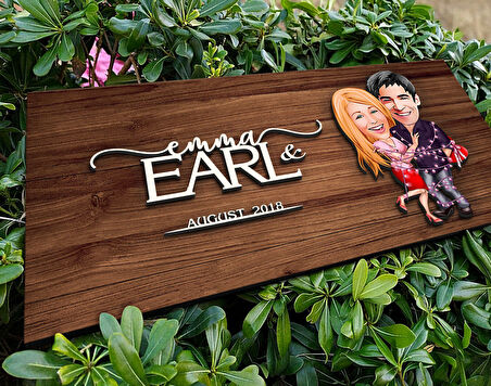 BK Gift Kişiye Özel Sevgililer Karikatürlü Kabartma Figürlü Ahşap Tablo, Duvar Dekoru, Arkadaşa Hediye, Özel Tasarım Ev Hediyesi-2