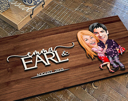 BK Gift Kişiye Özel Sevgililer Karikatürlü Kabartma Figürlü Ahşap Tablo, Duvar Dekoru, Arkadaşa Hediye, Özel Tasarım Ev Hediyesi-2