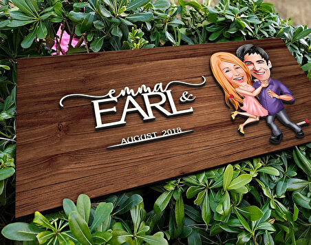 BK Gift Kişiye Özel Sevgililer Karikatürlü Kabartma Figürlü Ahşap Tablo, Duvar Dekoru, Arkadaşa Hediye, Özel Tasarım Ev Hediyesi-3