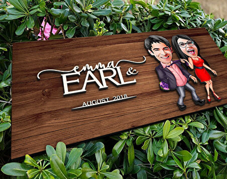 BK Gift Kişiye Özel Sevgililer Karikatürlü Kabartma Figürlü Ahşap Tablo, Duvar Dekoru, Arkadaşa Hediye, Özel Tasarım Ev Hediyesi-4