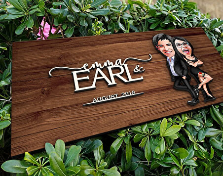 BK Gift Kişiye Özel Sevgililer Karikatürlü Kabartma Figürlü Ahşap Tablo, Duvar Dekoru, Arkadaşa Hediye, Özel Tasarım Ev Hediyesi-6