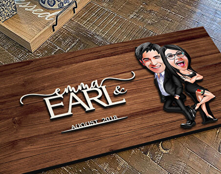 BK Gift Kişiye Özel Sevgililer Karikatürlü Kabartma Figürlü Ahşap Tablo, Duvar Dekoru, Arkadaşa Hediye, Özel Tasarım Ev Hediyesi-6