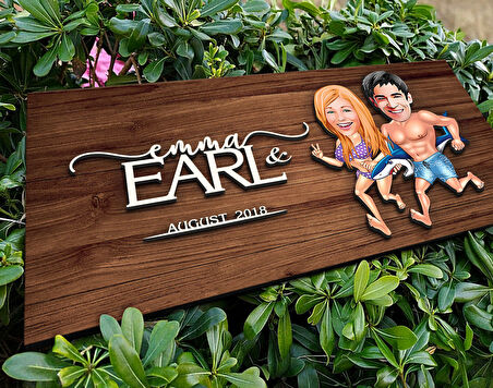 BK Gift Kişiye Özel Sevgililer Karikatürlü Kabartma Figürlü Ahşap Tablo, Duvar Dekoru, Arkadaşa Hediye, Özel Tasarım Ev Hediyesi-8