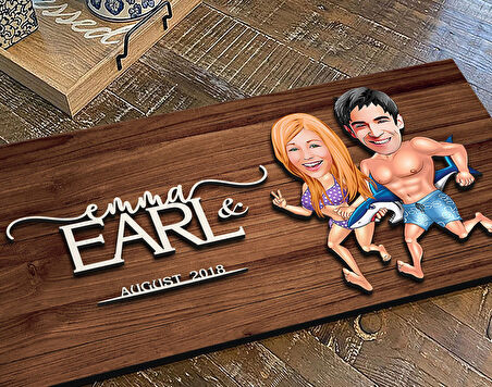 BK Gift Kişiye Özel Sevgililer Karikatürlü Kabartma Figürlü Ahşap Tablo, Duvar Dekoru, Arkadaşa Hediye, Özel Tasarım Ev Hediyesi-8