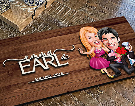 BK Gift Kişiye Özel Sevgililer Karikatürlü Kabartma Figürlü Ahşap Tablo, Duvar Dekoru, Arkadaşa Hediye, Özel Tasarım Ev Hediyesi-9