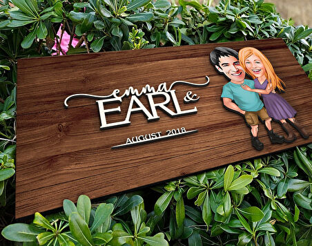 BK Gift Kişiye Özel Sevgililer Karikatürlü Kabartma Figürlü Ahşap Tablo, Duvar Dekoru, Arkadaşa Hediye, Özel Tasarım Ev Hediyesi-80