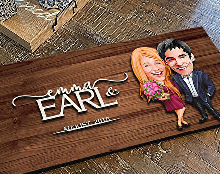 BK Gift Kişiye Özel Sevgililer Karikatürlü Kabartma Figürlü Ahşap Tablo, Duvar Dekoru, Arkadaşa Hediye, Özel Tasarım Ev Hediyesi-94