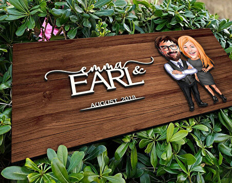 BK Gift Kişiye Özel Sevgililer Karikatürlü Kabartma Figürlü Ahşap Tablo, Duvar Dekoru, Arkadaşa Hediye, Özel Tasarım Ev Hediyesi-100