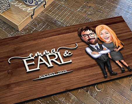 BK Gift Kişiye Özel Sevgililer Karikatürlü Kabartma Figürlü Ahşap Tablo, Duvar Dekoru, Arkadaşa Hediye, Özel Tasarım Ev Hediyesi-100