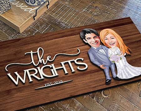 BK Gift Kişiye Özel Sevgililer Karikatürlü Kabartma Figürlü Ahşap Tablo, Duvar Dekoru, Arkadaşa Hediye, Özel Tasarım Ev Hediyesi-104