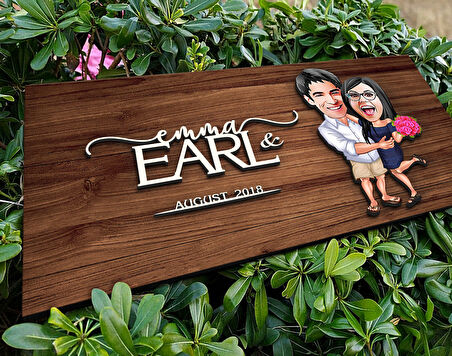 BK Gift Kişiye Özel Sevgililer Karikatürlü Kabartma Figürlü Ahşap Tablo, Duvar Dekoru, Arkadaşa Hediye, Özel Tasarım Ev Hediyesi-108