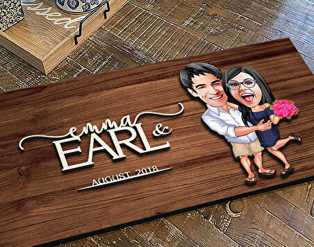 BK Gift Kişiye Özel Sevgililer Karikatürlü Kabartma Figürlü Ahşap Tablo, Duvar Dekoru, Arkadaşa Hediye, Özel Tasarım Ev Hediyesi-108