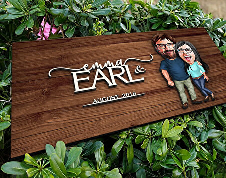 BK Gift Kişiye Özel Sevgililer Karikatürlü Kabartma Figürlü Ahşap Tablo, Duvar Dekoru, Arkadaşa Hediye, Özel Tasarım Ev Hediyesi-109