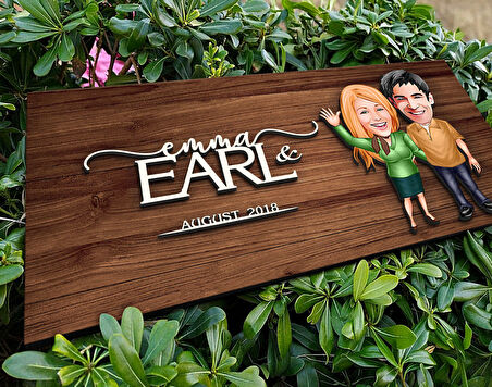 BK Gift Kişiye Özel Sevgililer Karikatürlü Kabartma Figürlü Ahşap Tablo, Duvar Dekoru, Arkadaşa Hediye, Özel Tasarım Ev Hediyesi-110