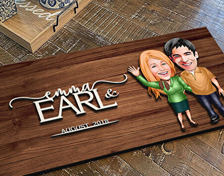 BK Gift Kişiye Özel Sevgililer Karikatürlü Kabartma Figürlü Ahşap Tablo, Duvar Dekoru, Arkadaşa Hediye, Özel Tasarım Ev Hediyesi-110