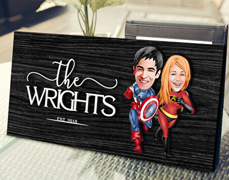 BK Gift Kişiye Özel Süper Sevgililer Karikatürlü Kabartma Figürlü Ahşap Tablo, Duvar Dekoru, Arkadaşa Hediye, Özel Tasarım Ev Hediyesi-1