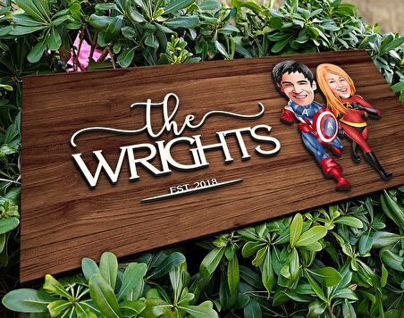 BK Gift Kişiye Özel Süper Sevgililer Karikatürlü Kabartma Figürlü Ahşap Tablo, Duvar Dekoru, Arkadaşa Hediye, Özel Tasarım Ev Hediyesi-1