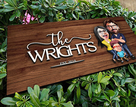 BK Gift Kişiye Özel Aile Karikatürlü Kabartma Figürlü Ahşap Tablo, Duvar Dekoru, Arkadaşa Hediye, Özel Tasarım Ev Hediyesi-1