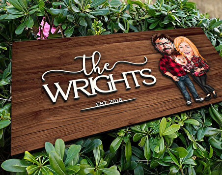 BK Gift Kişiye Özel Aile Karikatürlü Kabartma Figürlü Ahşap Tablo, Duvar Dekoru, Arkadaşa Hediye, Özel Tasarım Ev Hediyesi-2