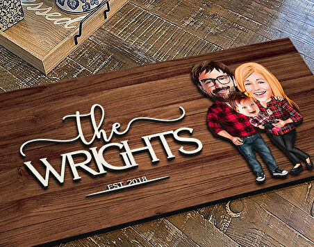 BK Gift Kişiye Özel Aile Karikatürlü Kabartma Figürlü Ahşap Tablo, Duvar Dekoru, Arkadaşa Hediye, Özel Tasarım Ev Hediyesi-2