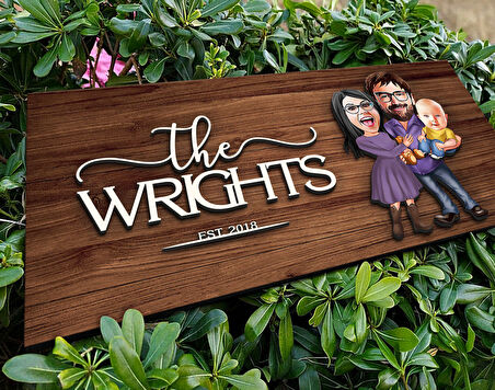 BK Gift Kişiye Özel Aile Karikatürlü Kabartma Figürlü Ahşap Tablo, Duvar Dekoru, Arkadaşa Hediye, Özel Tasarım Ev Hediyesi-3